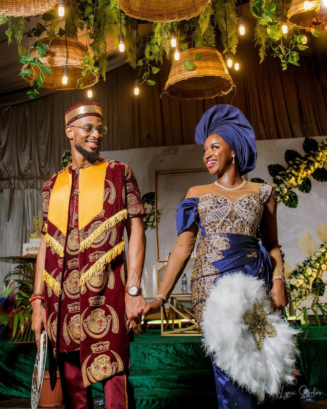Complete Nigerian Wedding Couples Attire Bride Groom Full Aso oke Set